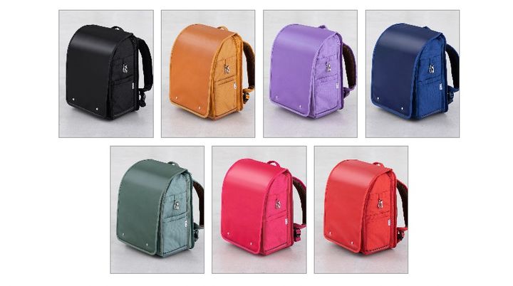 Nulandのランドセルリュック。左上からブラック、キャメル、グレープ、ネイビー、オリーブ、ルビーピンク、レッド