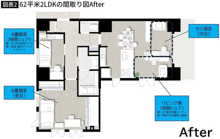 【図表】62平米2LDKの間取り図After
