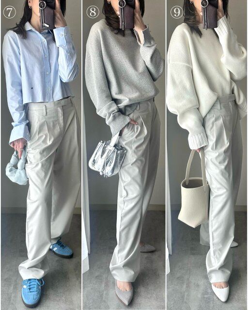 ユニクロのコットンブレンドタックワイドパンツのコーデ3