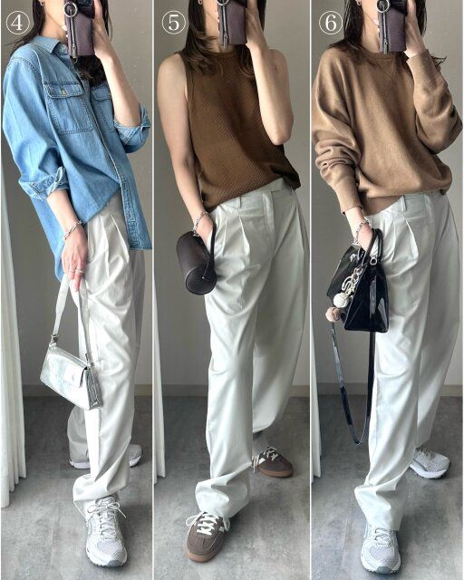 ユニクロのコットンブレンドタックワイドパンツのコーデ2