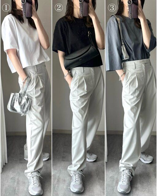 ユニクロのコットンブレンドタックワイドパンツのコーデ1