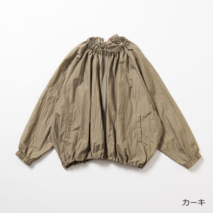 [THREE SQUARE]撥水コクーンギャザーブルゾン_ベージュ_前