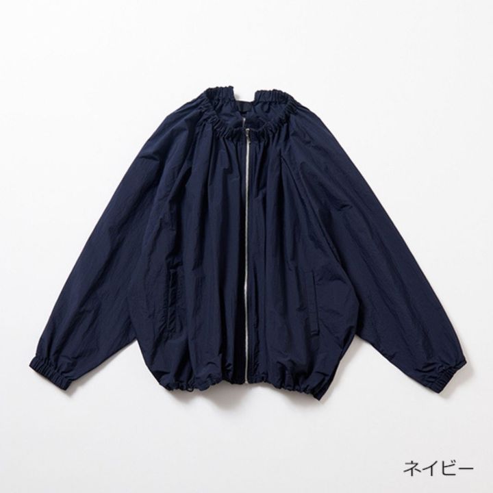 [THREE SQUARE]撥水コクーンギャザーブルゾン_ネイビー_前