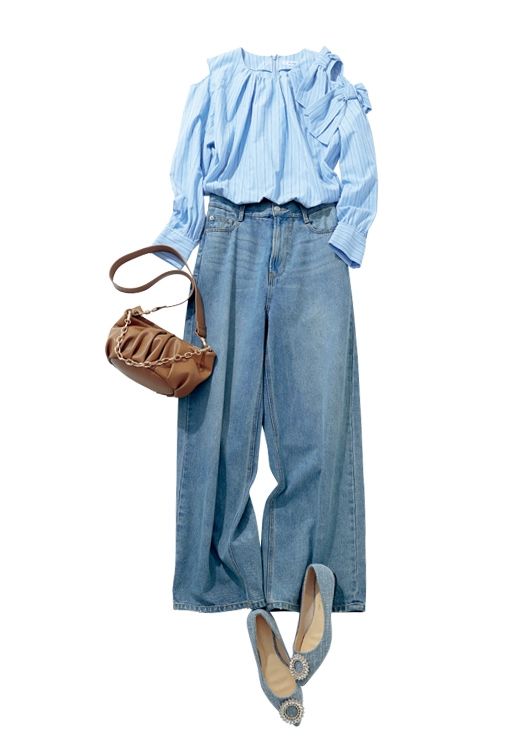 ショルダーブラウス×デニムの涼しげ休日コーデ