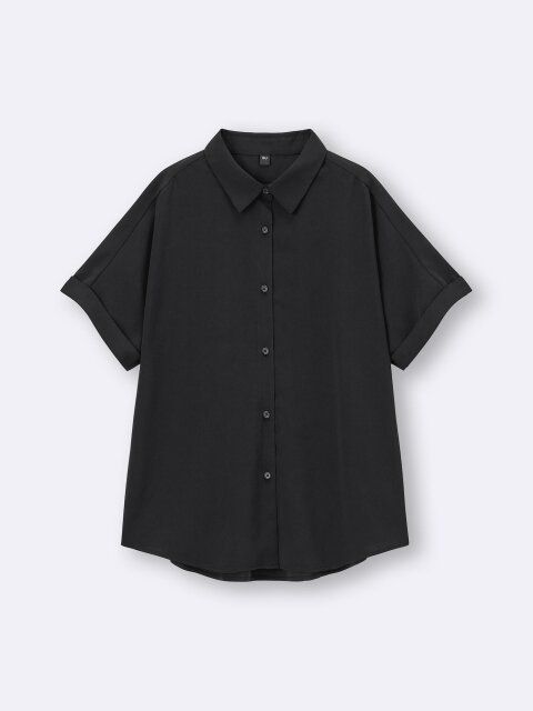 2025春夏guレディース黒990円ドレープシャツ