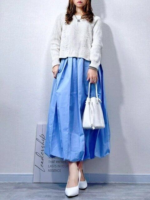 2025gu春夏レディースバブルヘムミディスカートお手本コーデ
