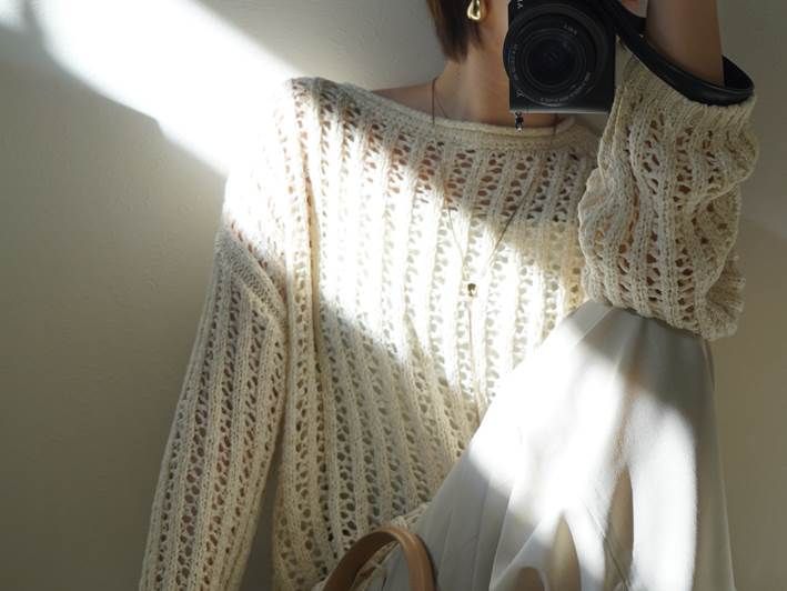 GU メッシュセーター NATURAL 着用