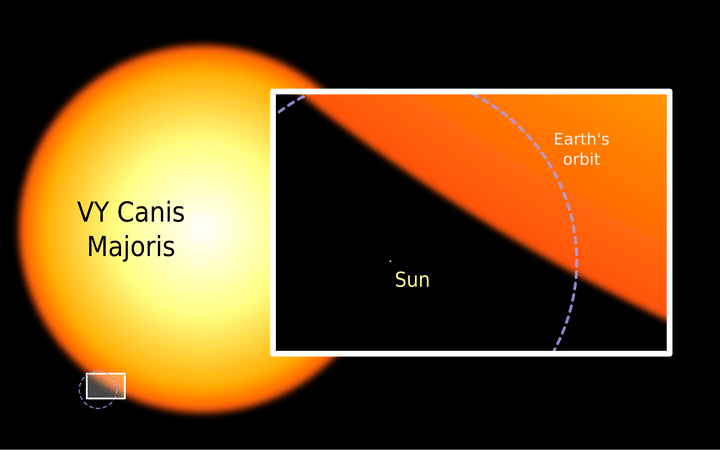太陽とおおいぬ座VY星の比較