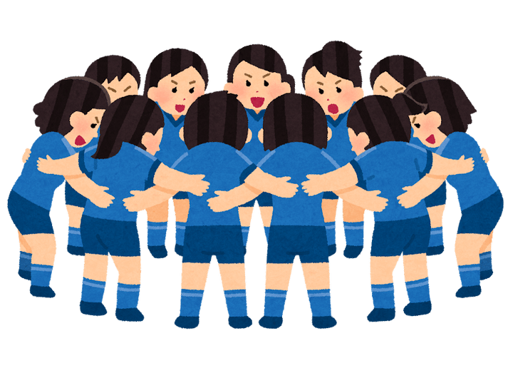 円陣を組む人たちのイラスト（女性スポーツ選手） | かわいいフリー ...