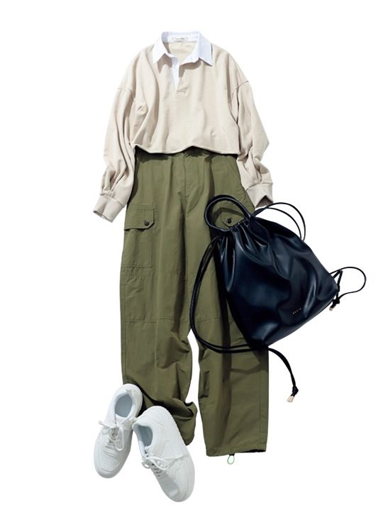 カーゴパンツ合わせのスポーティ休日コーデ