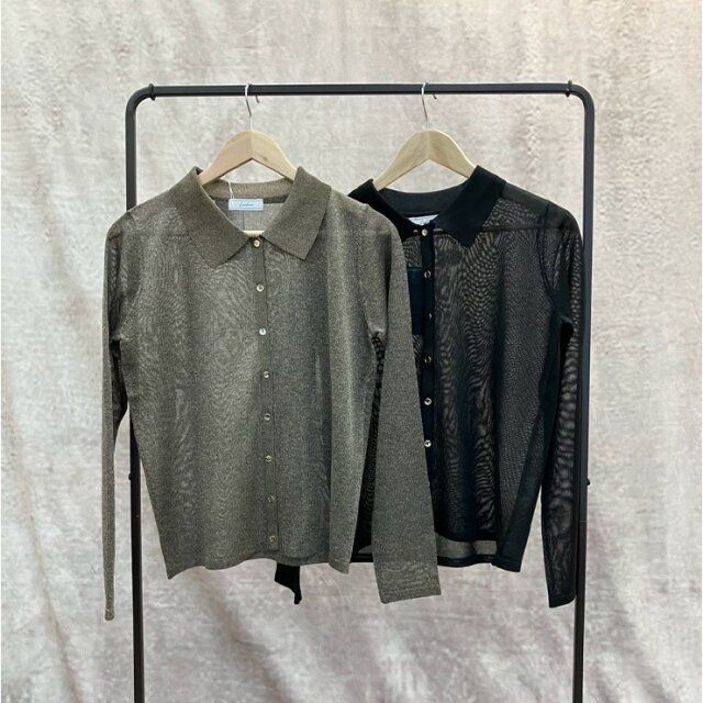 しまむらの襟付きシアーニットカーディガン