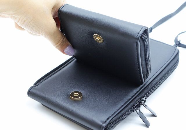 くぼたびお財布スマホショルダーバッグ三脚自立マグネット