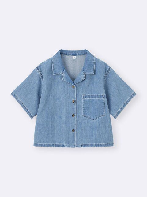 GUのライトデニムオープンカラーシャツ