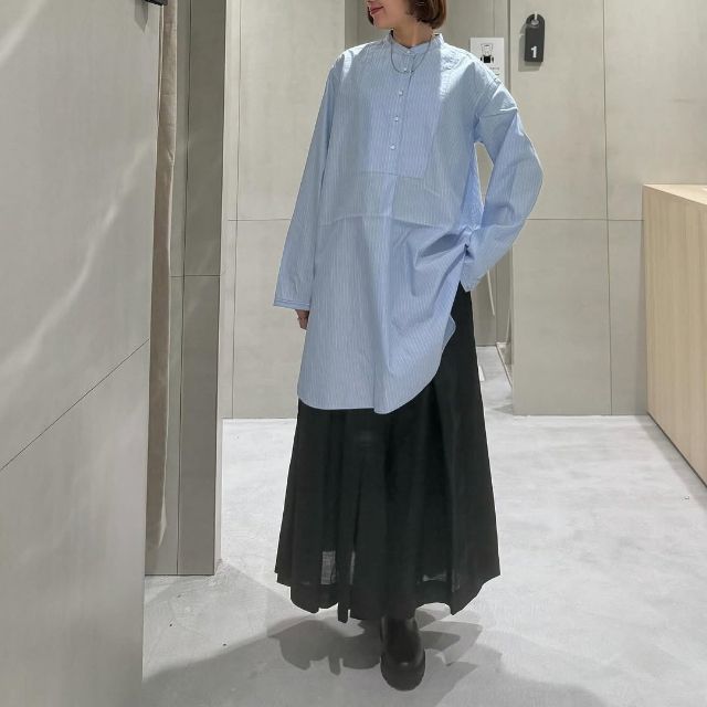 シルク混チュニック（ストライプ）を着たコーデ