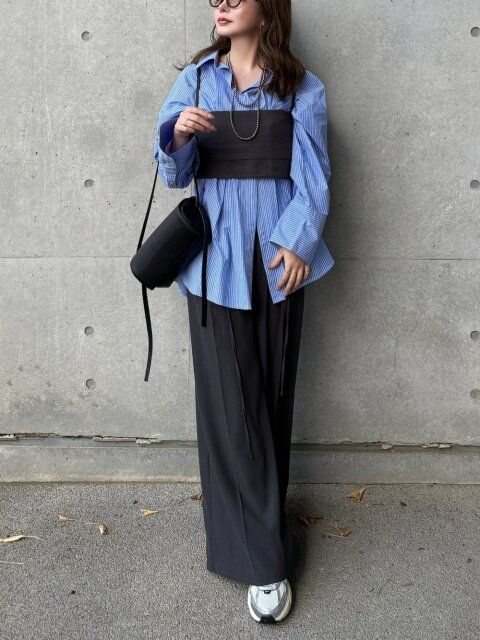 ストライプシャツコーデ1