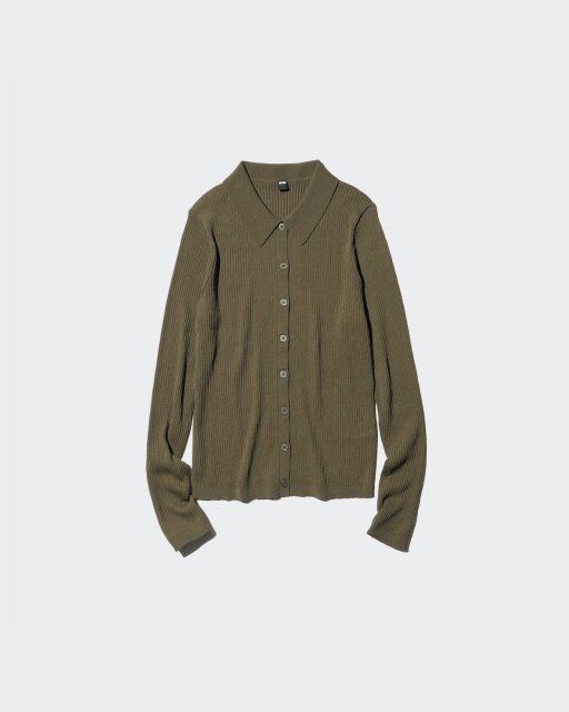 ユニクロ リブポロカーディガン OLIVE