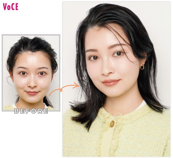 均一肌特有の面で放つ発光ツヤで、ハリ感アップ／ビフォーアフター