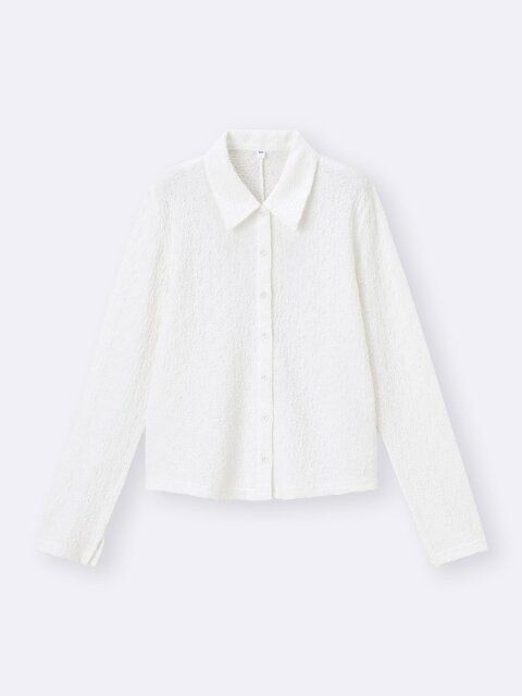 GUのテクスチャーポロカーディガン