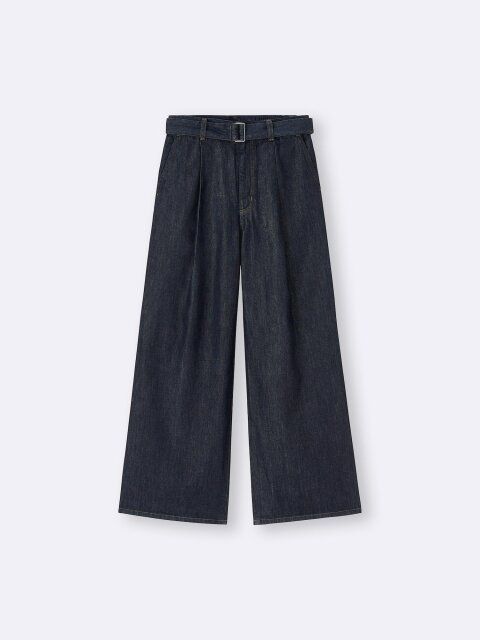 GUのライトデニムベルテッドワイドパンツ
