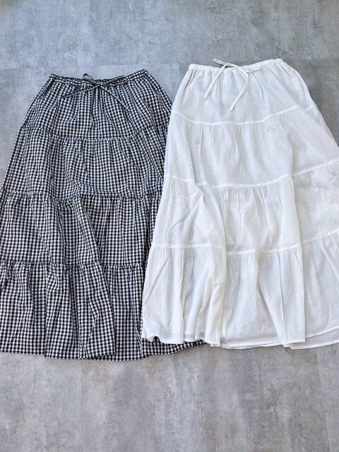 GU ティアードマキシスカート チェック OFF WHITE