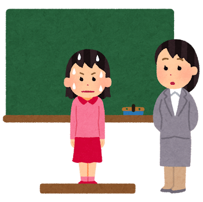 壇上で緊張している生徒のイラスト（女子）