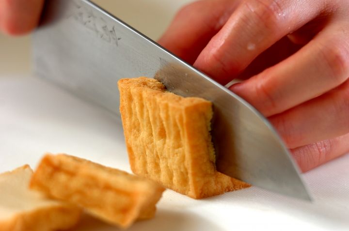 厚揚げの肉みそがけの下準備1