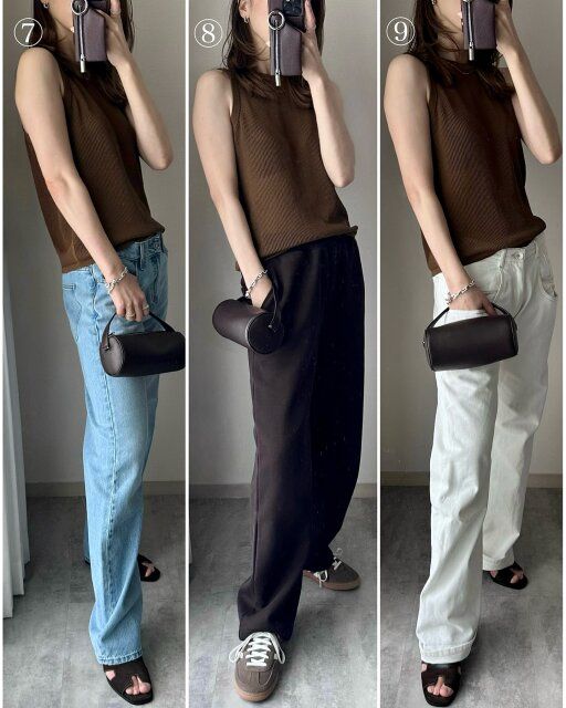 ユニクロのメッシュクルーネックセーターノースリーブのコーデ4