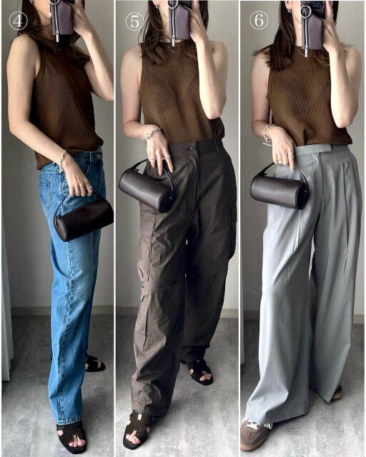 ユニクロのメッシュクルーネックセーターノースリーブのコーデ3