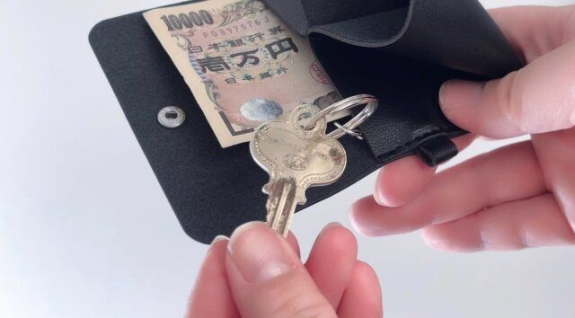 ダイソーのレザー調マルチウォレットケースはキーリング付きで便利
