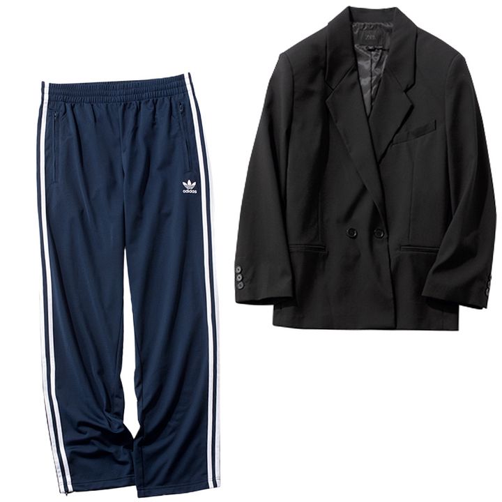 ZARAのビッグテーラード＆ adidas Originalsのトラックパンツ