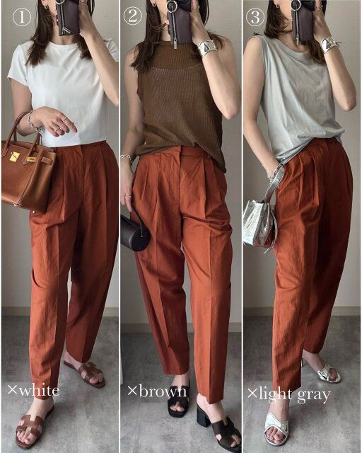 ユニクロのリネンブレンドバレルレッグパンツのコーデ1