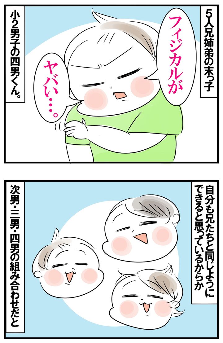 5人兄姉弟の末っ子。何でも兄たちと同じようにできると思っています。