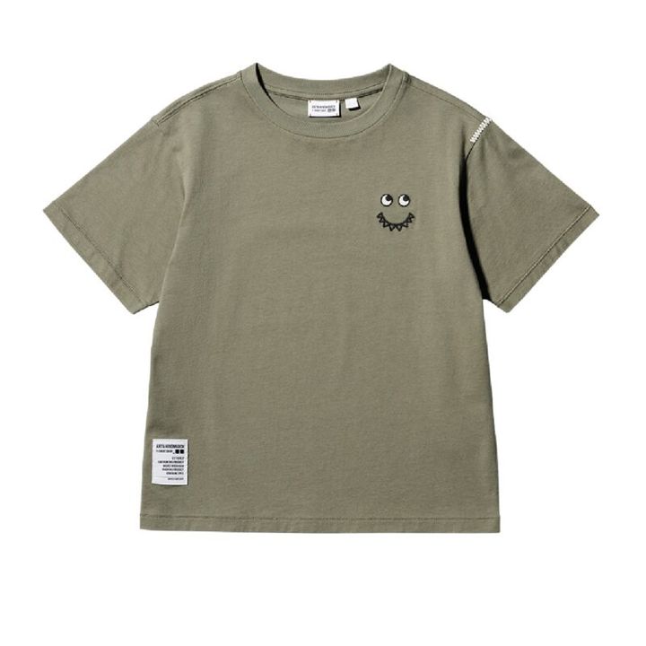 ユニクロとアニヤハインドマーチのキッズTシャツ カーキ