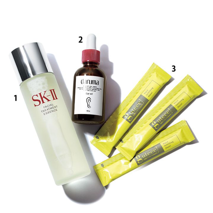SK-IIの化粧水、darumaの耳オイル、guteee!の酵素サプリ