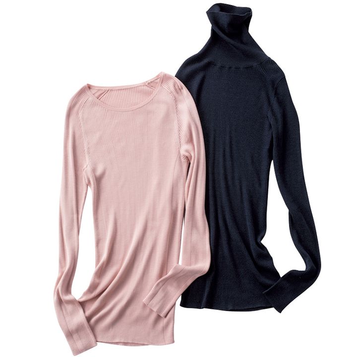 カオスのシルクニットのクルーネックニットとタートルネックニット