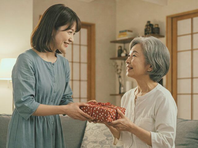 ギフトを渡す女性