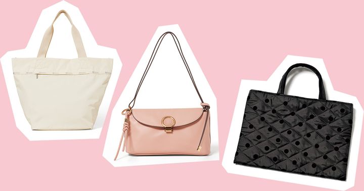 レスポートサックとグリーンレーベルリラクシングの舟形トートとAtelier TOMORROWLANDのピンクのクラッチショルダーとビビスールの黒のサブバッグ