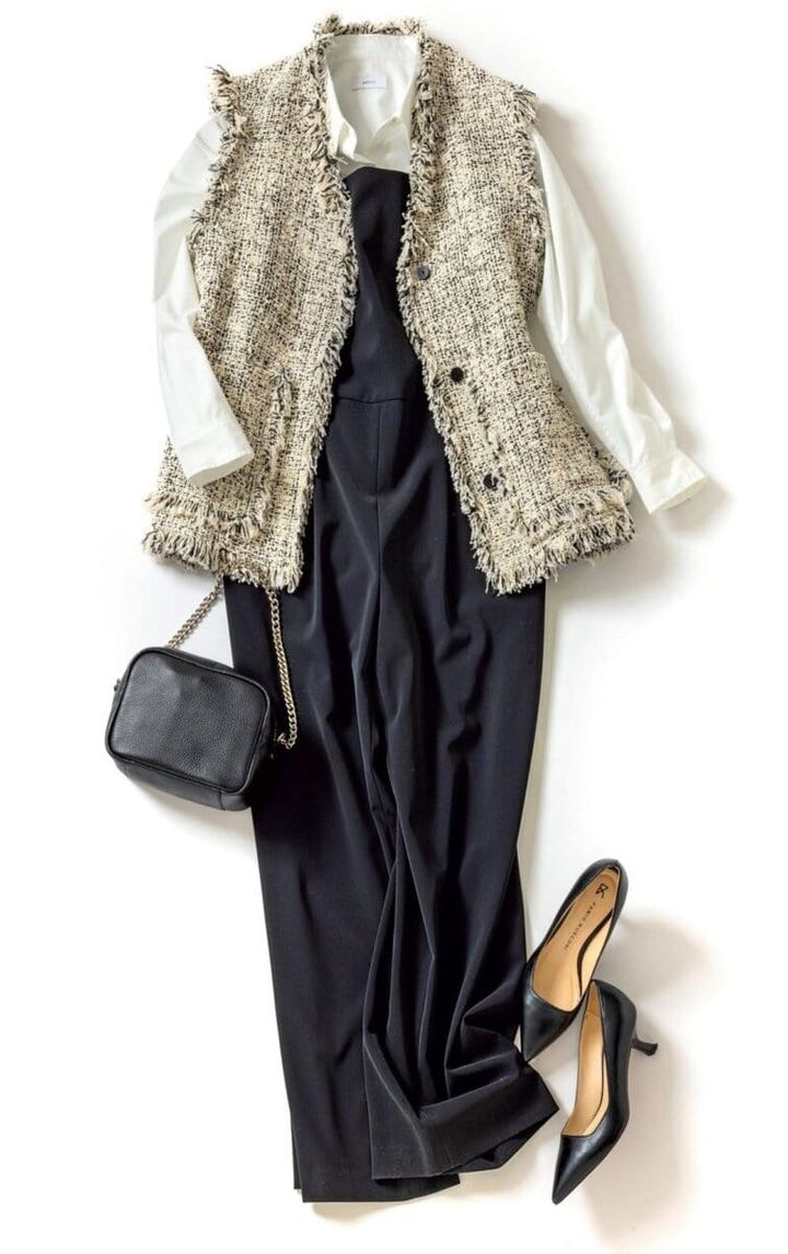 ツイードジレ×オールインワン