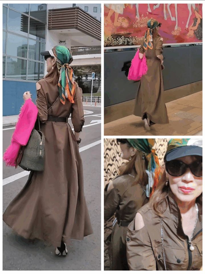 スカーフをロングワンピースのアクセントに