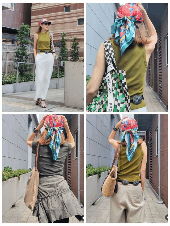 スカート／gu、タンクトップ／h&m、ベルト／shein、半袖tシャツ／uniqlo