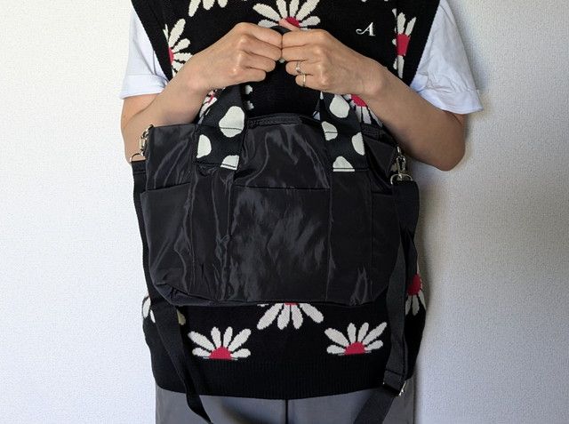 イアパピヨネダルメシアンバッグSサイズハンドバッグとして持ったところ