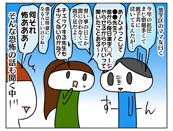 他学区のママ友からは、宿題が多すぎで困るというエピソードも聞いていましたが…