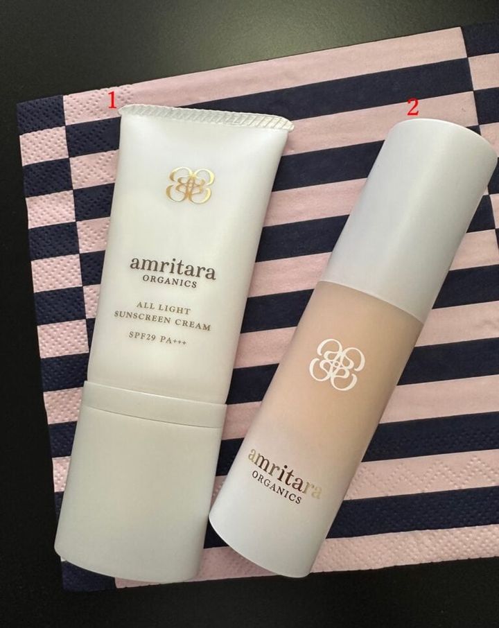 ①ブルーライトカット率97％のオールライトサンスクリーンクリームSPF29 PA＋＋＋、②ライス＆グレープ ラディエンスクリームSPF12 PA＋＋