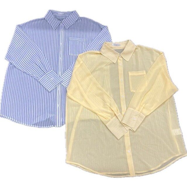 しまむらのシアーストライプシャツチュニック