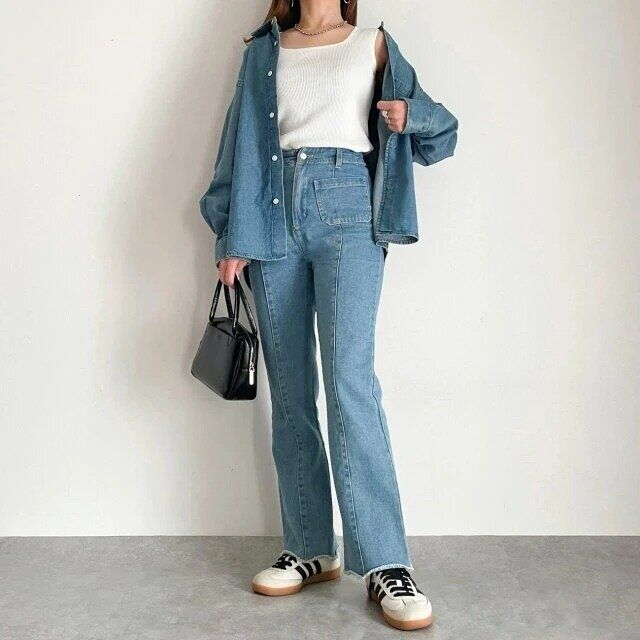 デニムシャツセットアップコーデ
