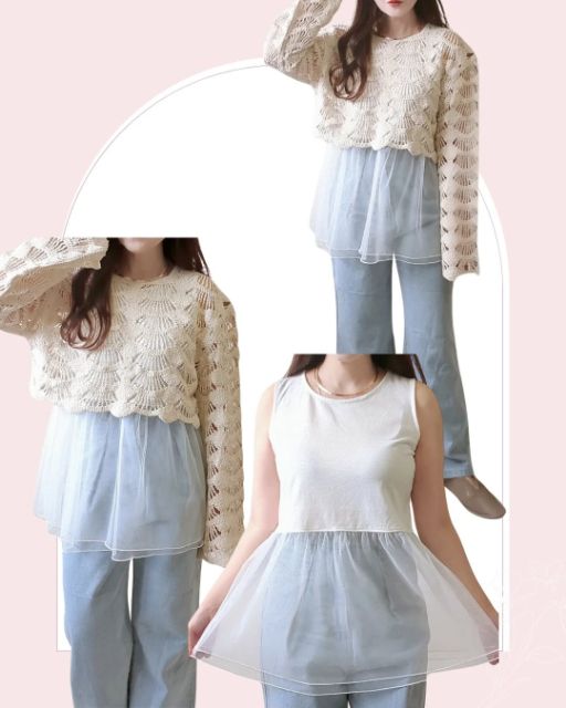 ウエストギャザータンクを着たコーデ