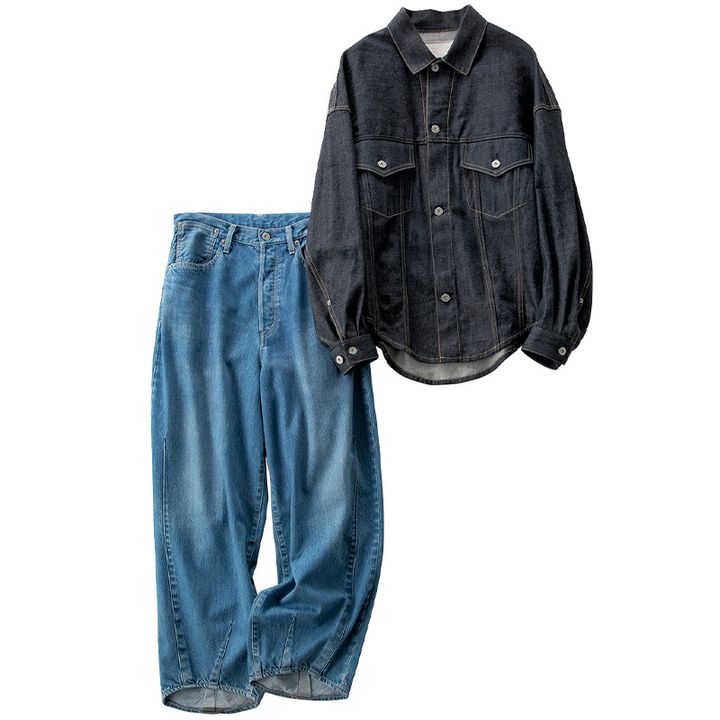 クロとスタニングルアーコラボのデニムシャケっととデニムパンツ