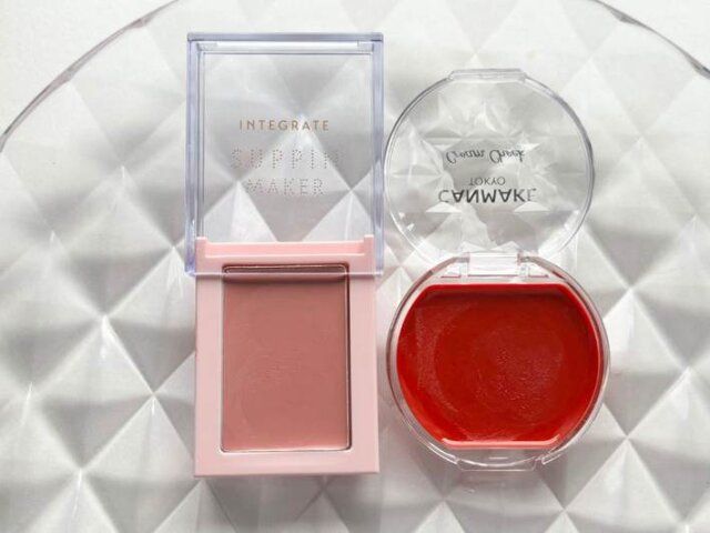 インテグレート「すっぴんメイカー チーク＆リップ PK322」とキャンメイク「クリームチーク（クリアタイプ） CL01 クリアレッドハート」