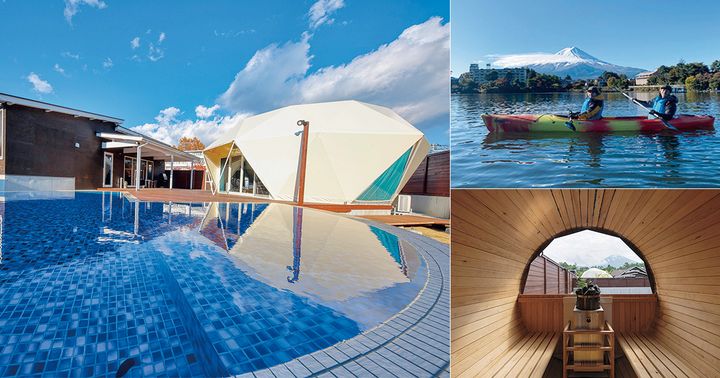青木裕子さんおすすめのプライベートヴィラグランピング富士山中湖のプールとサウナと山中湖のアクティビティ