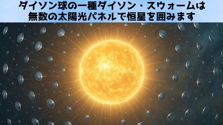 ダイソン球の一種ダイソン・スウォームは 無数の太陽光パネルで恒星を囲みます